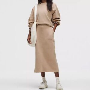 Lululemon Loungeful High-Rise Midi Skirt-Cotton blend-warm-Heathered Nutmeg-NWT